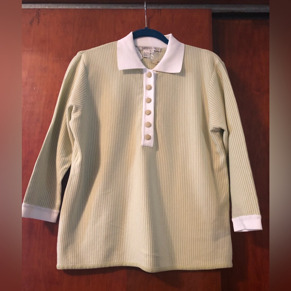 NWT Compositions Cotton sweater. Lime green & white stripes. Large. $33.00.